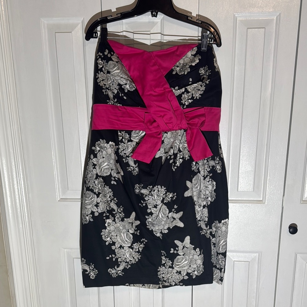 Torrid Black Strapless Mini Dress with Pink Waistband